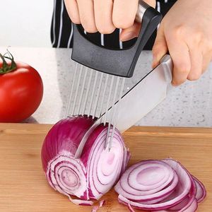 Aiguille à oignon en acier avec support d'aide à la coupe, trancheuse facile, fourchette sûre pour tomates, couteau à légumes à main, cuisine 1221026