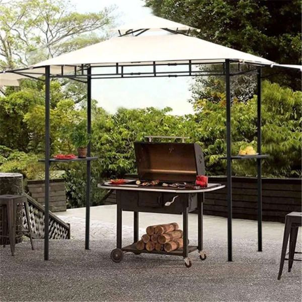 Gazebo de barbecue en acier, Double STOCK d'extérieur à plusieurs niveaux, pour Patio d'arrière-cour américain, avec auvent latéral, comptoirs de Bar et crochets Wf280542aae