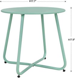 Table d'appoint de patio en acier, table d'appoint ronde d'extérieur résistante aux intempéries, bleu macaron