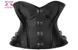 Anneau en acier bouclé noir satin gothique top bustier bustier sexy korsett pour les femmes corselet corsets burlesque vêtements3578408