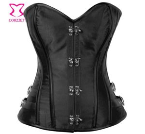 Stalen ring gebikte zwarte satijn gotisch korset top bustier sexy korsett voor vrouwen corselet overbust korsetten burleske kleding3624287