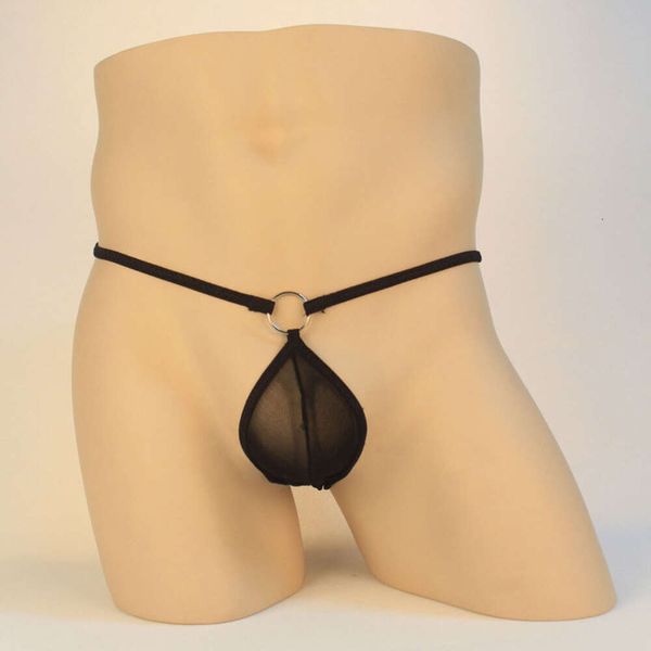 Tanga con anillo de acero, cinturón fino, ropa interior transparente de cintura baja, camiseta sexy y seductora para hombre 2031 618994