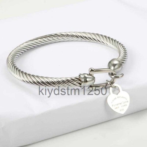 Brazalete de acero y titanio, Cable de alambre, Color dorado, pulsera con dije de corazón de amor con cierre de gancho para mujeres y hombres, joyería de boda D4QW