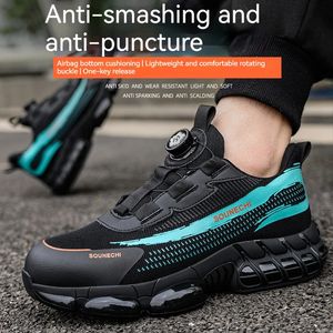 Stalen teen veiligheidswerkschoenen mannen niet slip wandelende sneakers lekke Prock Proof onverwoestbare schoenen roterende knopschoenen buiten 240430