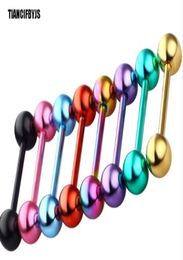 Stalen Tong Barbell Piercing 14G Geanodiseerd 8 Kleuren Oor Pircings Bar Ringen Stud Tepel Oorbel Lichaam Sieraden3641640