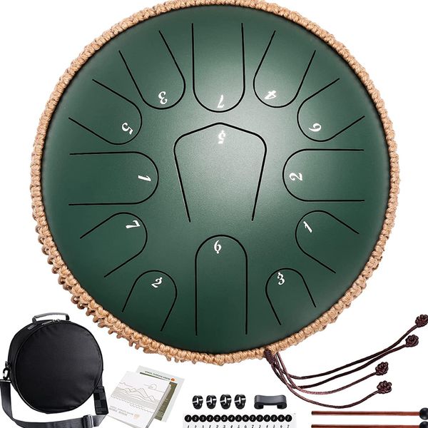 Steel Tongue Drum en C Major 12 pulgadas 13 notas Handpan drum Percusión Instrumento musical Mazo Meditación para adultos y niños Regalo único