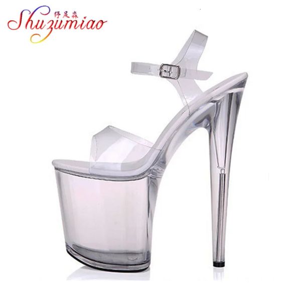 Tube en acier sandales de danse femmes qualité ultra-haut talon 7-20cm de chaussures de lady cristal transparent manchette grande cour 240420