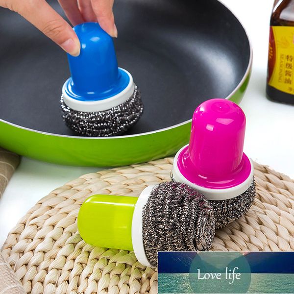 Brosse de nettoyage à billes en fil d'acier avec poignée, outil de nettoyage de cuisine pour laver la casserole, la vaisselle, le bol, tampons à récurer, brosse pratique U3