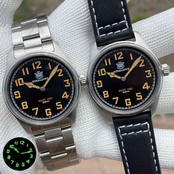 Steeldive 39mm pilote montre hommes Ronda762 Quartz saphir cristal 200m plongée marque Vintage militaire réveil Reloj Hombre