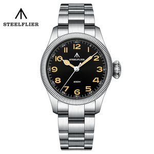 STEELFLIER Mode Quartz Horloges SF741 Schroefdraad Bezel Zwitserse Lichtgevende 39MM Wijzerplaat 200M Waterdicht VH31 Mute Beweging Luxe Pilot