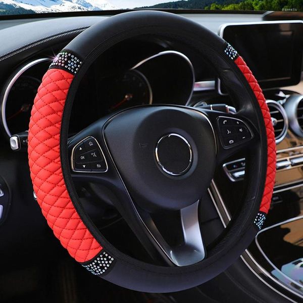 Cubiertas de volante de 15 ''/37-38cm para mujer, personalización de automóviles SUV, cubierta de diamante de cuero PU, piezas interiores universales, accesorios de decoración