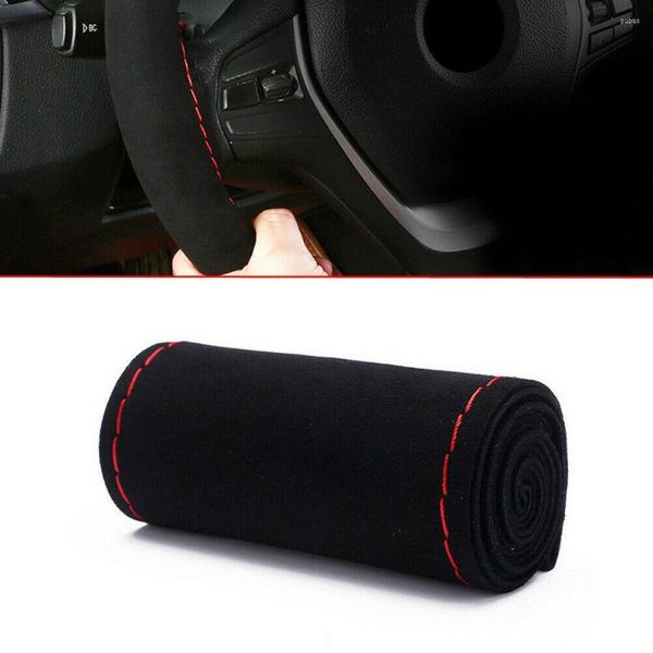 Couvre-volant 1pc Pièces de couverture 38cm Noir Rouge Cuir DIY Auto Accessoires Marque