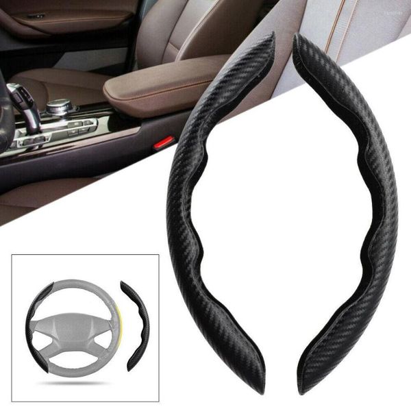 Cubiertas del volante 2pcs Car Auto Universal Patrón de fibra de carbono Antideslizante Automóviles Accesorios interiores