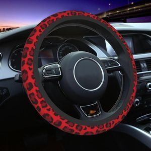 Stuurwielhoezen 38 cm autohoes luipaardprint rood universeel gevlochten op de hoes auto-accessoire