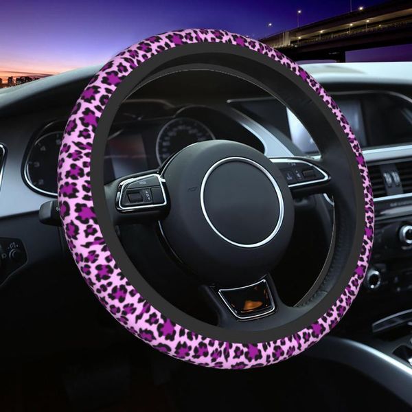 Couvre-volant 38cm mignon violet imprimé léopard couverture animal auto protecteur de voiture pour SUV universel 14,5-15 poucesdirection