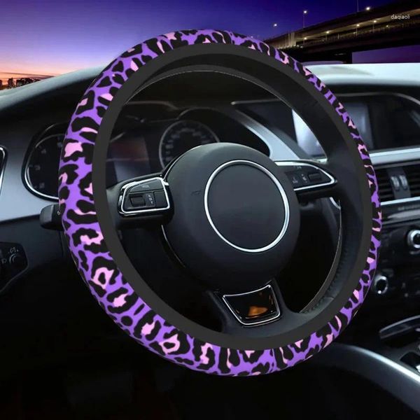 Couvre-volant 38cm Néon Violet Et Rose Léopard Couverture Sans Couture Cheetah Auto Protecteur De Voiture Accessoires Universa