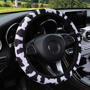 Housses de volant 38Cm Universal Cow Print Car Cover Wrap Auto No Inner Ring Anti-Slip Elastic Protector