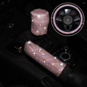 Couvre-volants 3PCS COUVERTURE DE VOITURE ROSE BLING BLING GRAND GEAR MAIN AUTO INTÉRIEUR 37-38CM