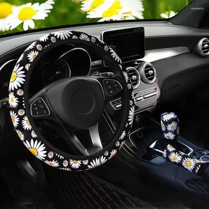 Couvre-volant 3pcs Daisy Flower Couverture de voiture Frein à main Gear Auto Décoration intérieure Accessoires universels