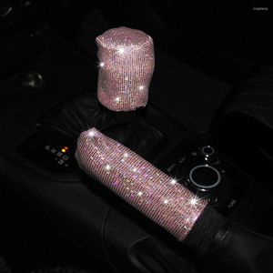 Stuurwiel bedekt 3 stks/set autoverkegt roze bling glitter handremwar Auto interieur accessoires vier seizoenen Universal