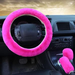 Housses de volant 3 pièces/ensemble bâche de voiture levier de vitesse protecteur de frein à main décoration hiver chaud doux épais collier en peluche