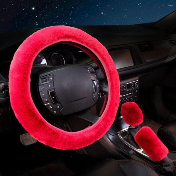 Couvre volant 3 pièces/ensemble bâche de voiture levier de vitesse frein à main protecteur décoration chaud en peluche collier doux noir rose femmes homme