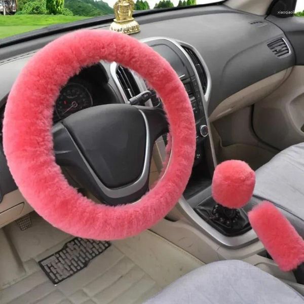 Couvre-volant 3pcs Soft Peluche Spring Cover Kit Stop Levier Frein à main Laine Hiver Chaud Voiture Assessoires Intérieur pour femmes