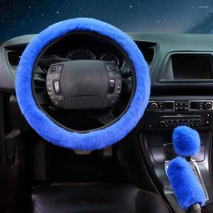 Cubiertas del volante 3x Universal Plush Car Winter Faux Hand Brake Gear Set Accesorios interiores 38 cm