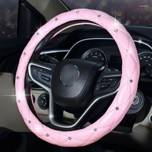 Couvre-volant Accessoires Couverture Crystal Diamond Décor Pièces antidérapantes Bling Car PU Cuir Rose