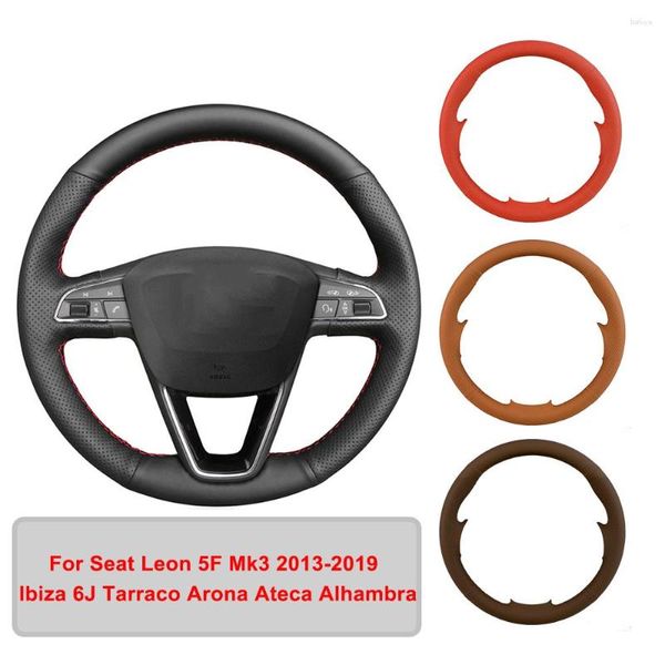 Fundas de volante de cuero Artificial para Seat Leon 5F 3 Ibiza 6J Tarraco Arona Ateca Alhambra trenza