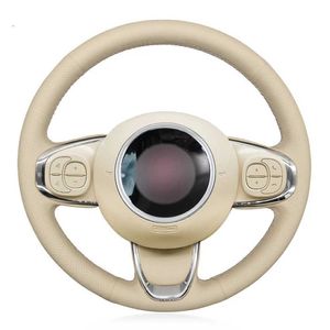 Housses de volant en cuir artificiel beige Housse de volant de voiture cousue à la main pour Fiat 500 2015-2021 500C 2016 2017 2018 2019 2020 2021 G230524 G230524