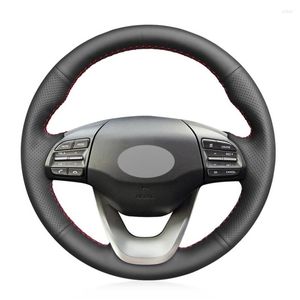 Fundas para volante Funda de coche antideslizante cosida a mano de cuero artificial negro para Kona 2022