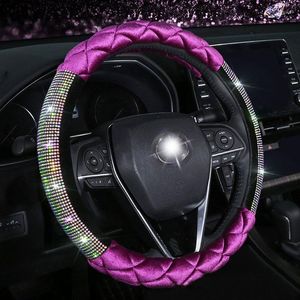 Cubiertas del volante Interior del coche negro Peluche Púrpura Rhinestone Rosa Rojo SUV Antideslizante Auto