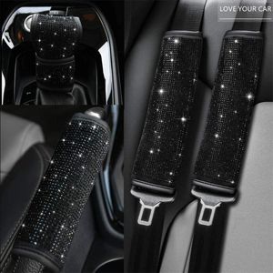 Housses de volant Black Diamond Handbrake Gear Couverture d'épaule Strass Grip Car Full