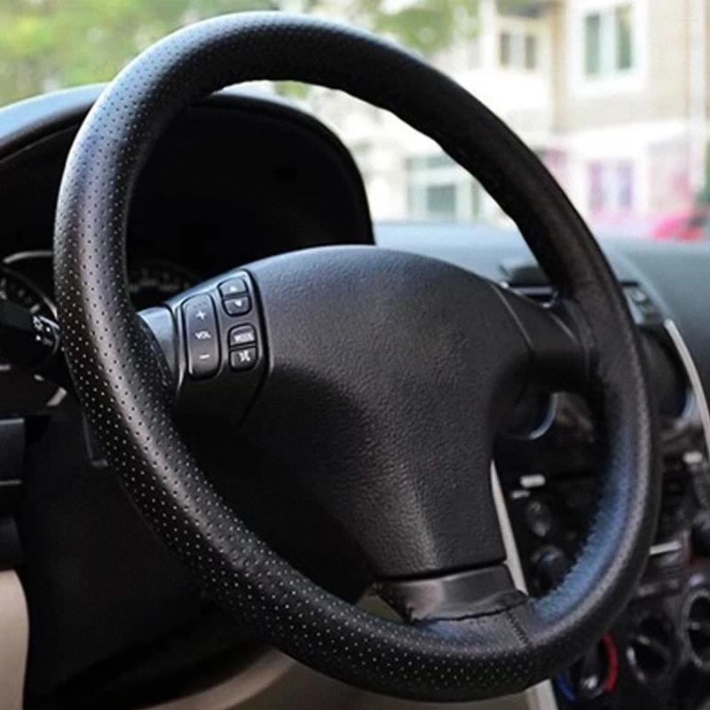 Steering Wheel Covers Black Drive Truck PU Leather With Needles And Thread Fit 38cm Car Cover Protector