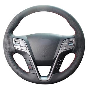 Steering Wheel Covers Black Genuine Leather Car Cover For Santa Fe 2013-2022 Ix45 2013-2022Steering CoversSteering