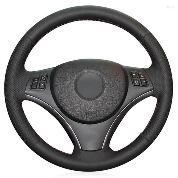 Cubiertas de volante Cubierta de coche cosida a mano de cuero sintético de PU negro para M Sport 3 Series E91 320i 325i 330i 335i M3 E90 E92 E93