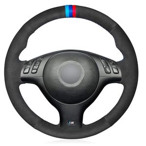 Couvre-volant en cuir suédé noir, bande de couleur M, housse cousue à la main pour E46 E39 330i 540i 525i 530i 330Ci M3 2001 – 2003