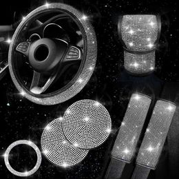 Stuurwielafdekkingen Bling auto -accessoires 5 kleur diamant auto stuurwiel deksel zitgordel kussen shift knop deksel duwstart knop decor pak t240509