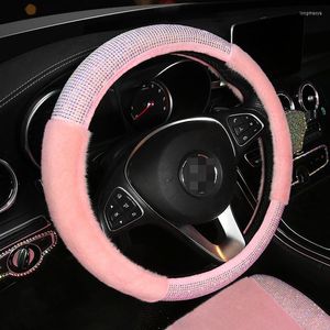 Couvre-volant Bling Accessoires de voiture Couverture en peluche diamant pour femmes Ajustement universel 15 pouces Strass Console centrale Décor