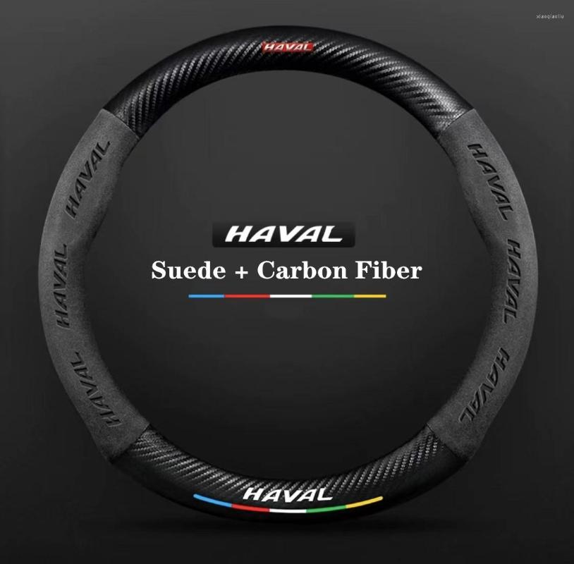 Steering Wheel Covers Car 3D Haval Logo Suede Carbon Fiber Cover For Jolion H1 H2 H2S H3 H4 H5 H6 H9 F5 F7 F7x Interior Accessories