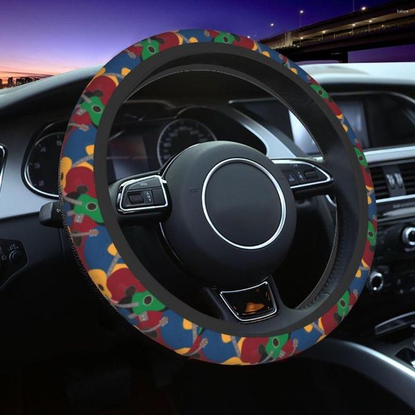 Cubiertas del volante Coche Guitarra de color Trenza antideslizante en la cubierta Accesorios elásticos de estilo de automóvil