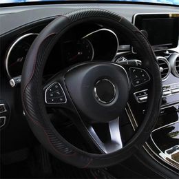 Steering Wheel Covers Car Cover Breathable Anti Slip PU Leather Suitable 37-38.5cm Auto Decoration Carbon Fiber