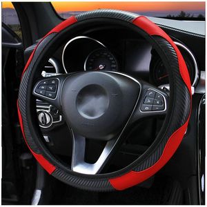 Steering Wheel Covers Car Cover Carbon Fiber Breathable Anti Slip PU Leather Universal 37-38cm Decoration AccessoriesSteering
