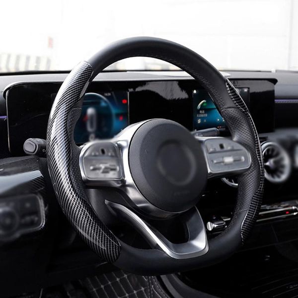 Cubiertas del volante Cubierta del coche Fibra de carbono Accesorios universales para el interior del automóvil Negro / rojo / azul en todas las estaciones Dirección