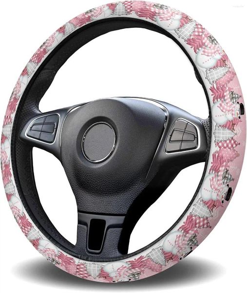 Couvre-volant Couverture de voiture Noël Rose Arbre de Noël Bonhomme de neige Flocon de neige Roues extensibles élastiques Accessoires automobiles de protection