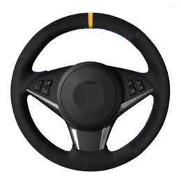 Stuurwielafdekkingen Autoverdekking DIY Handstikte zwart zacht suede voor E60 530D 545I 550I E61 E63 E64 630I 645CI 650I 2004-2009