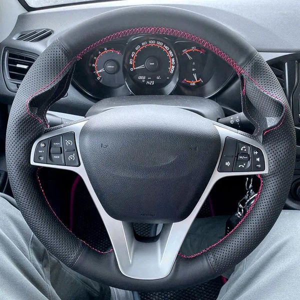 Cubiertas del volante Cubierta del automóvil para Lada Vesta Xray 2024 - Cuero de microfibra perforado suave Trenza de bricolaje con kits de hilo de agujas