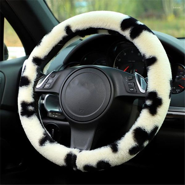 Couvre Volant Housse De Voiture De Protection Décoratif Chaud Super Épais Collier En Peluche Doux Noir Blanc