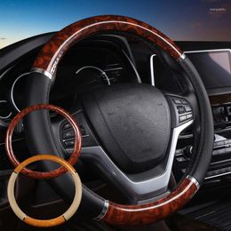 Cobertura de volante capa de carro couro artificial grão de madeira protetor automotivo com acessório interior universal antiderrapante